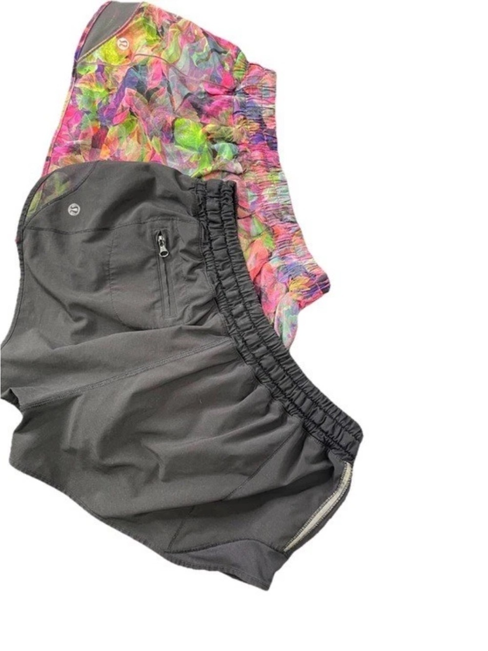 Lot Of 2 Lululemon Hotty Hot Shorts Womens Size 6 Running Lined Grey Floral 2.5